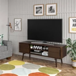 Brittany Mid-Century Modern TV Stand For TVs Up To Walnut - Novogratz
