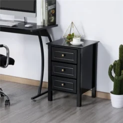 Yaheetech 3 Drawer End Table With Solid Wood Legs For Bedroom, Living Room