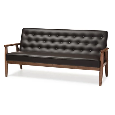 Sorrento Mid-Century Retro Modern Faux Leather Upholstered Wooden 3 Seater Sofa - Baxton Studio - Image 6