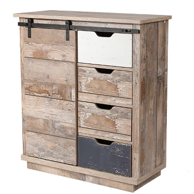 LuxenHome Rustic Wood 4-Drawer 1-Sliding Door Storage Cabinet. - Image 4