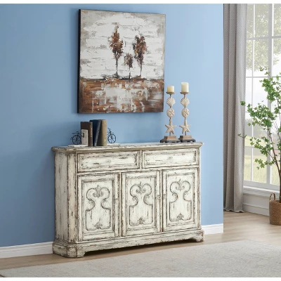 Harper 3 Door 2 Drawer Credenza Distressed Cream - Treasure Trove Accents - Image 4