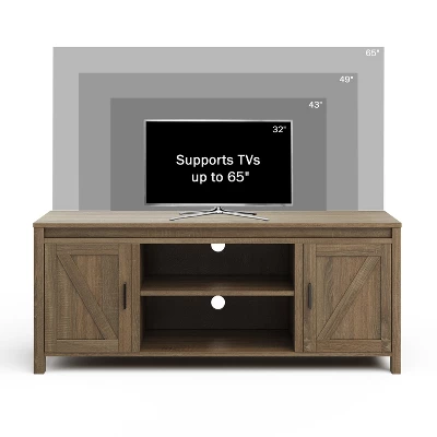 65-inch TV Stand β 2-Door Entertainment Center, Adjustable Media Console Shelves, Cable Management And Farmhouse Style By Lavish Home (Gray Woodgrain) - Image 3