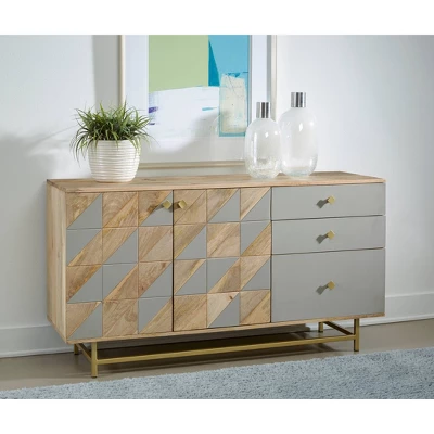 Patchwork 2 Door 3 Drawer Credenza Natural With Gray Accents - Treasure Trove Accents - Image 3