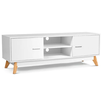 Costway TV Stand Entertainment Center Console Cabinet Stand 2 Doors Shelves White - Image 7