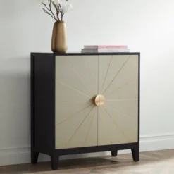 55 Downing Street Hermes 35 1/4" Wide Gray And Gold Wooden 2-Door Cabinet