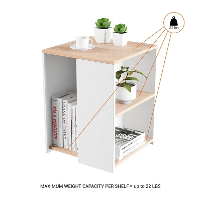 Hastings Home Minimalist Two-Toned Accent Side Table With Open Shelve, Brown/White - Image 5