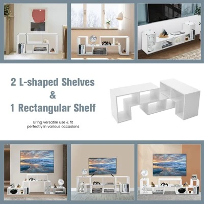 Tangkula 3 PCS Adjustable TV Stand Minimalist Entertainment Center For 43 55 60 65 Inch TV Media Console Table White - Image 5