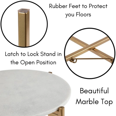 BIRDROCK HOME Folding Side Table With Marble Top - Gold Legs - Image 5