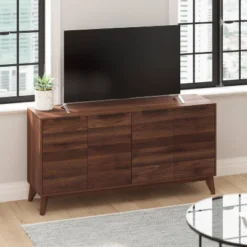 60" Haisley Mid-Century Modern Storage Buffet TV Stand For TVs Up To 64" With Adjustable Shelves Dark Walnut - Taylor & Logan
