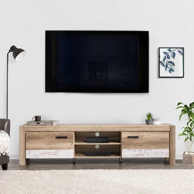 Joliet Duotone TV Stand For TVs Up To 90" Beige/White - CorLiving - Image 3