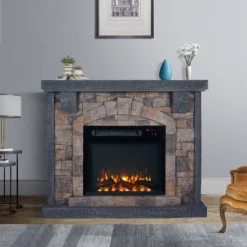 45" Freestanding Electric Fireplace Pewter - Home Essentials