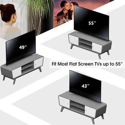 Tangkula Mid Century TV Stand For TVs Up To 55" Media Console Table Sliding Door - Image 6