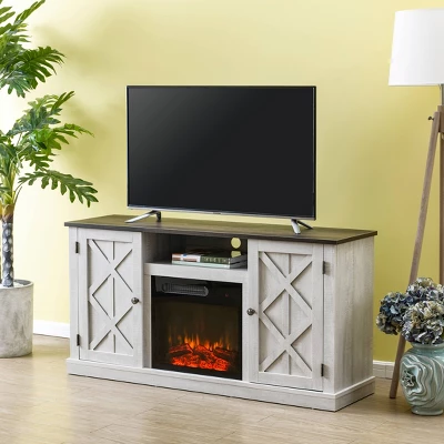 54" TV Stand For TVs Up To 60" With Electric Fireplace Saw Cut Off White - Home Essentials - Image 2