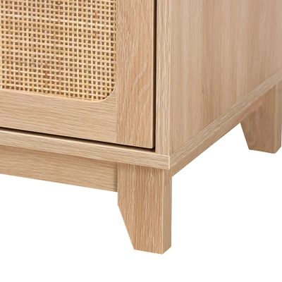 Elsbeth Wood And Natural Rattan 1 Drawer End Table Light Brown/Natural Brown - Baxton Studio - Image 6