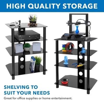 Mount-It! AV Component Media Stand, Audio Tower And Media Center With 4 Tempered Glass Shelves, 88 Lbs. Capacity, Black Silk - Image 4