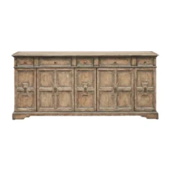 Sikkim Pine 5 Door 5 Drawer Credenza Brown White Washed - Treasure Trove Accents