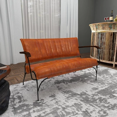 Vintage Leather Loveseat Brown - Olivia & May - Image 16