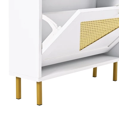 23.6" Rattan Modern Shoe Cabinet With 2 Flap Drawers - ModernLuxe - Image 8