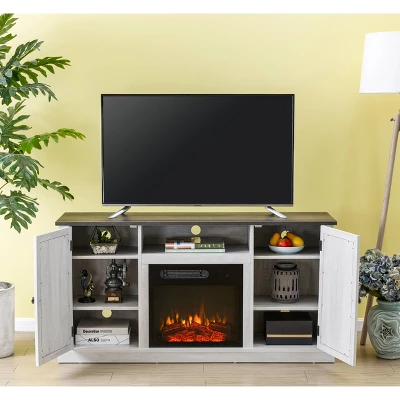 54" TV Stand For TVs Up To 60" With Electric Fireplace Saw Cut Off White - Home Essentials - Image 3