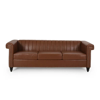Drury Contemporary Channel Stitch 3 Seater Sofa With Nailhead Trim - Christopher Knight Home - Image 10