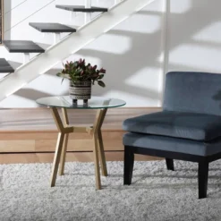 24" Architect Round End Table Gold/Clear Glass - Studio Designs Home