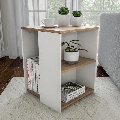Hastings Home Minimalist Two-Toned Accent Side Table With Open Shelve, Brown/White - Image 2