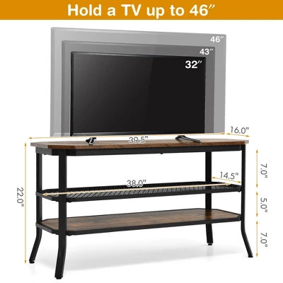 Costway 3-tier TV Stand Console Table Media Entertainment Center W/Mesh Storage Shelf - Image 3