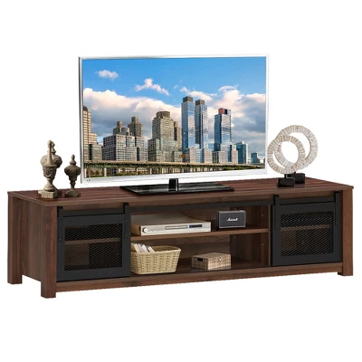 Costway TV Stand Entertainment Center For TV's Up To 65'' With Sliding Mesh Doors Walnut Black - Image 10