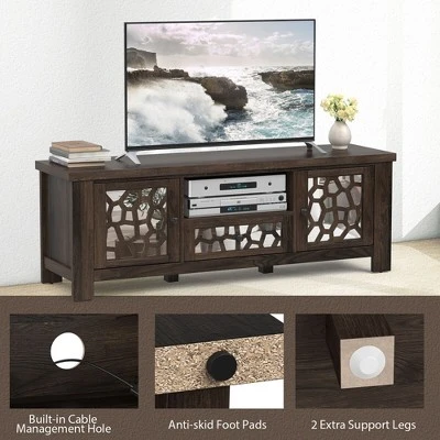 Tangkula 55" Retro TV Stand Media Entertainment Center W/ Mirror Doors & Drawer Brown - Image 5