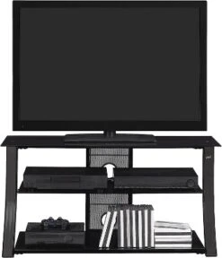 Bell'O Gloss Black Metal & Glass Flat Panel AV Table