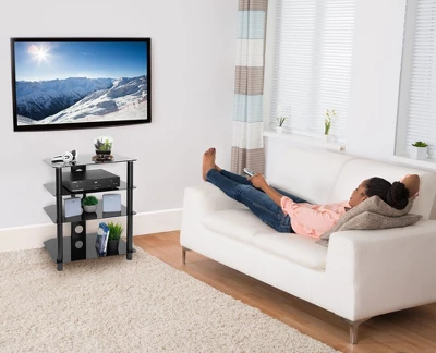 Mount-It! AV Component Media Stand, Audio Tower And Media Center With 4 Tempered Glass Shelves, 88 Lbs. Capacity, Black Silk - Image 7