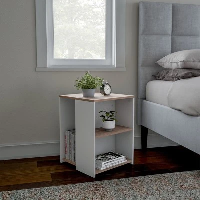 Hastings Home Minimalist Two-Toned Accent Side Table With Open Shelve, Brown/White - Image 4