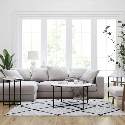 Merrick Lane Round Coffee Table Set - 3 Piece Coffee Table Set With Crisscross Frame - Coffee Table & 2 End Tables