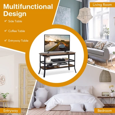 Costway 3-tier TV Stand Console Table Media Entertainment Center W/Mesh Storage Shelf - Image 6