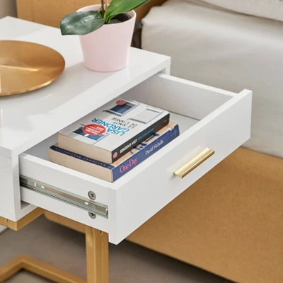 17.75" Rectangular Modern Glam Side Table With Drawer White/Gold - Danya B. - Image 11