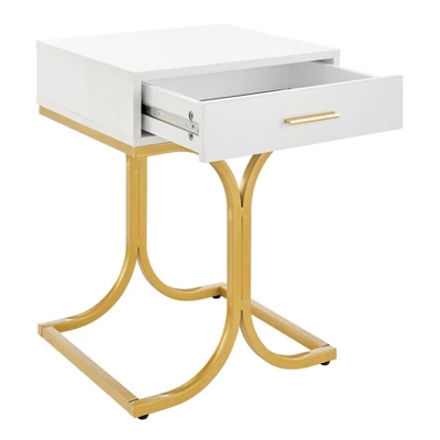 17.75" Rectangular Modern Glam Side Table With Drawer White/Gold - Danya B. - Image 15