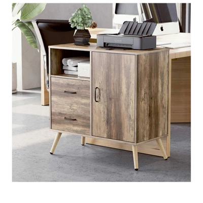 Year Color Rustic Storage Cabinet With 2 Drawers, Door, Shelf Accent, And Metal Base For Bedroom, Living Room, Entryway, And Home Office - Image 3