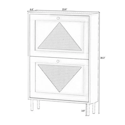 23.6" Rattan Modern Shoe Cabinet With 2 Flap Drawers - ModernLuxe - Image 2