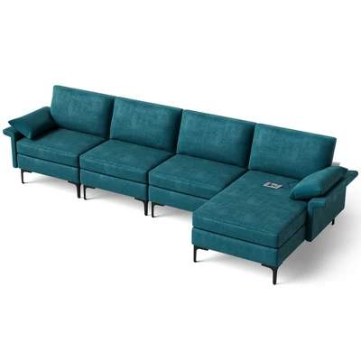 Costway Modern Modular L-shaped Sectional Sofa W/ Reversible Chaise & 4 USB Ports - Image 9