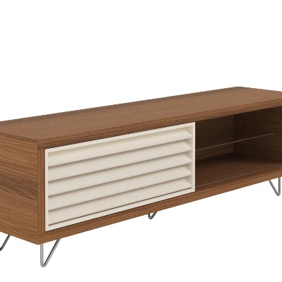 Door Wooden 2 Open Compartments TV Stand For TVs Up To 70" - Brown/White - The Urban Port - Image 2