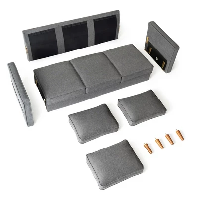 Hana Modern Linen Fabric Sofa/Couch With Armrest Pockets - Mellow - Image 6