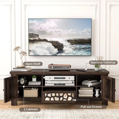 Tangkula 55" Retro TV Stand Media Entertainment Center W/ Mirror Doors & Drawer Brown - Image 6