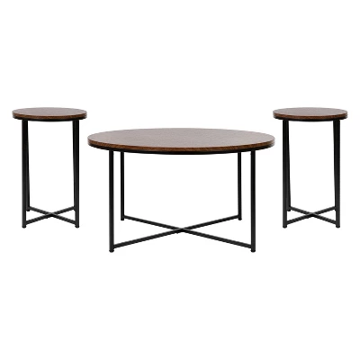 Merrick Lane Round Coffee Table Set - 3 Piece Coffee Table Set With Crisscross Frame - Coffee Table & 2 End Tables - Image 18