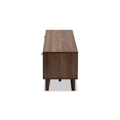 Moina Two-Tone Wood TV Stand For TVs Up To 70" Walnut/Gray - Baxton Studio - Image 3