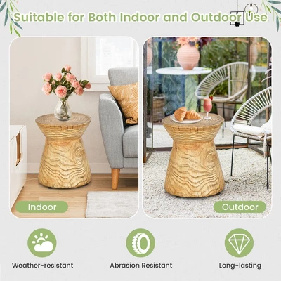 Costway 17'' Concrete Accent Side Table Hourglass Wood-like End Table Plant Stand Stool - Image 8