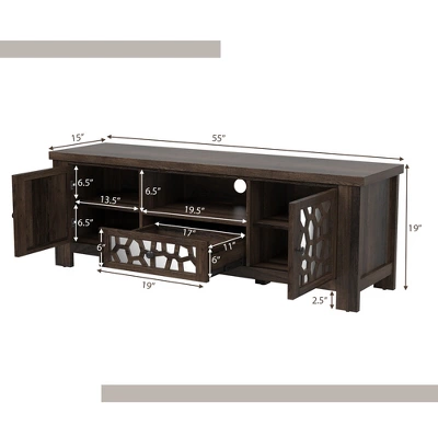 Tangkula 55" Retro TV Stand Media Entertainment Center W/ Mirror Doors & Drawer Brown - Image 3