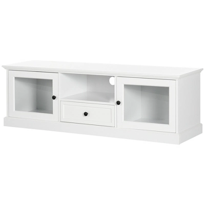HOMCOM Modern TV Stand Cabinet For TVs Up To 60 Inches, Entertainment Center With Drawer And Glass Doors For Living Room, White - Image 3