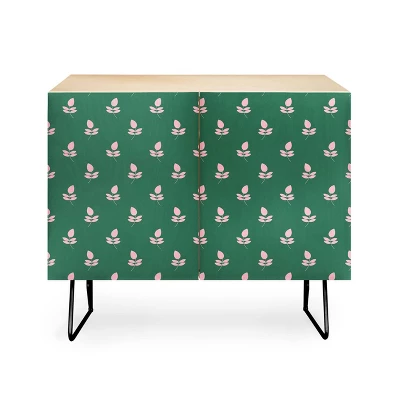 Maritza Lisa Retro Pink Leaf Pattern Credenza - Deny Designs - Image 3
