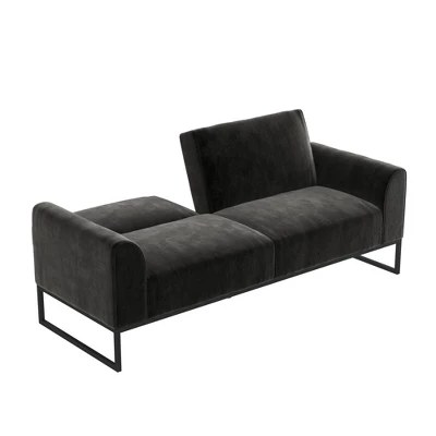 Adley Velvet Fabric Coil Futon With Metal Base - CosmoLiving By Cosmopolitan - Image 4