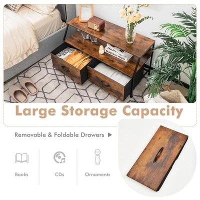 Costway Dresser TV Stand Media Console Table Organizer W/2 Storage Drawer & Open Shelves - Image 5